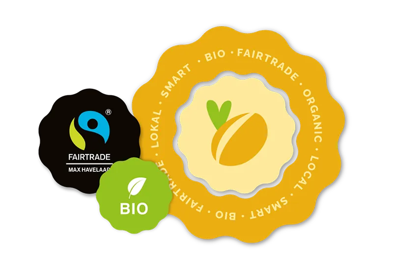 Boostbar organic, fairtrade and bio label.
